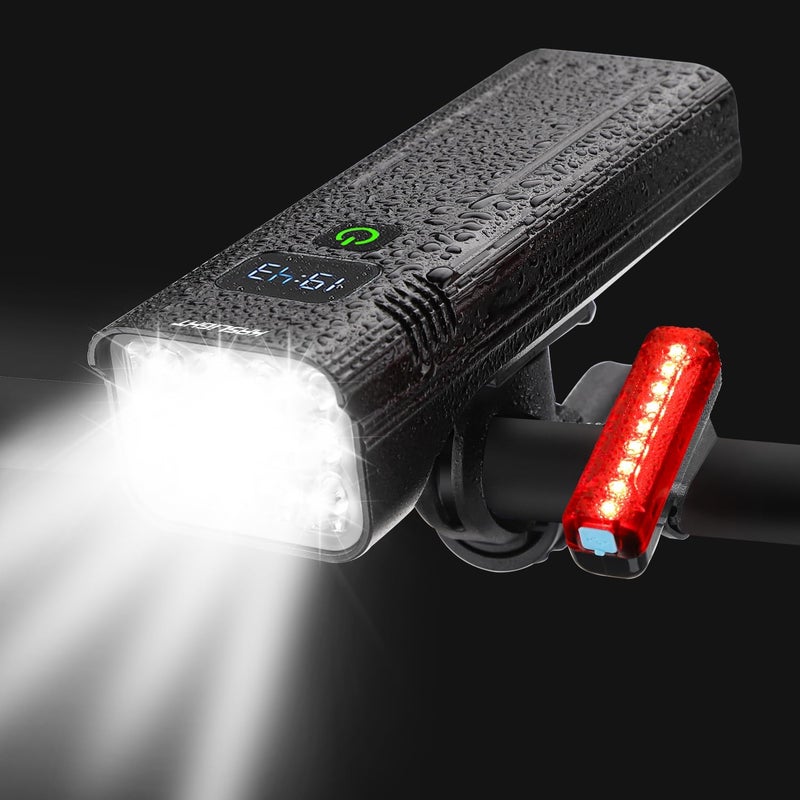 KASLIGHT Bike Lights,Bike Light for Night Riding,10000Lumen LED Bike Headlight,Rechargeable Bike Headlight,Bright Bike Lights Front and Back with High Beam&Low Beam Light,Free Taillights - Image 1